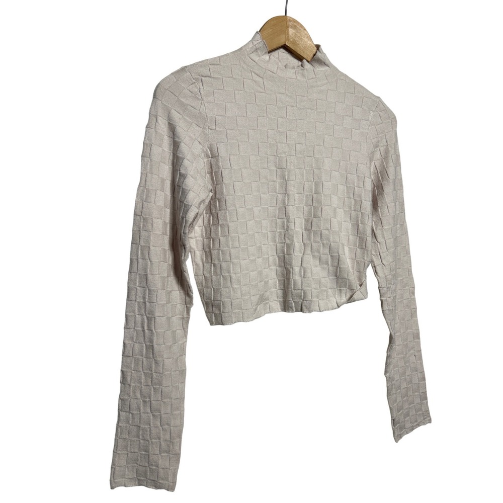 LA Hearts Mock Neck Checkerboard Knit Cropped Sweater Top Size‎ S